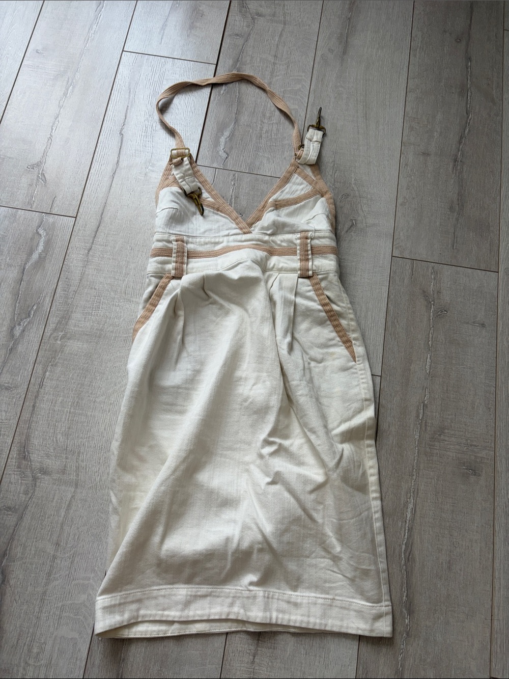 Diesel Cream Backless Strappy Dress with Tan Trim